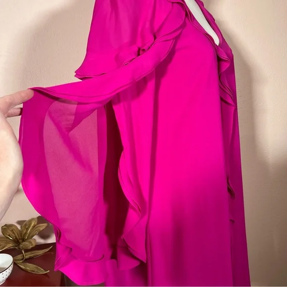 NEW Belle Badgley Mischka Magenta Long Sleeve Ruffle front Mini cocktail Dress - Picture 11 of 17